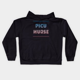 PICU Nurse retro blue and pink text design Kids Hoodie